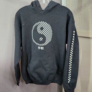 Rebels & Nomads Hoodie Sweatshirt M Black Checker Flag Ying Yang Peace Japanese